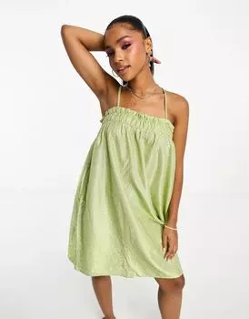 Светло-салатовое мини-платье в стиле babydoll Pieces