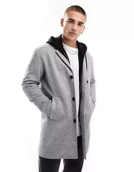 Светло-серое пестрое трикотажное пальто Jack & Jones