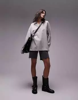 Светло-серый базовый топ-поло с длинными рукавами премиум-класса Topshop