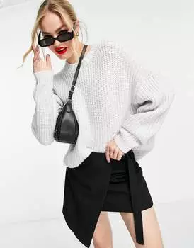 Светло-серый джемпер в рубчик с круглым вырезом ASOS DESIGN
