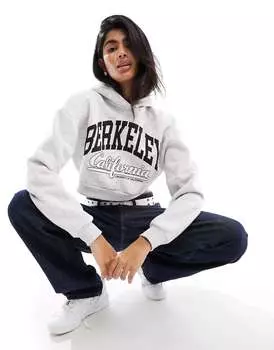 Светло-серый укороченный худи Pull&Bear 'Berkeley'