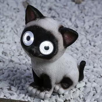 Светодиодная солнечная батарея CAT BELLA - садовая фигура - 2 светодиода холодного белого цвета - H: 16см - черный/белый MARELIDA