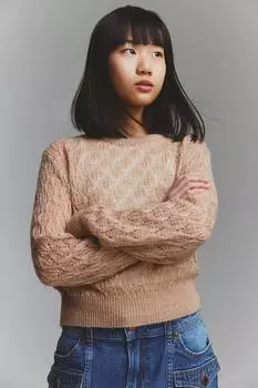 Свитер ажурной вязки H&M, бежевый