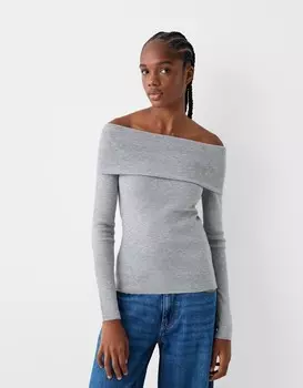 Свитер бардо Bershka, серый