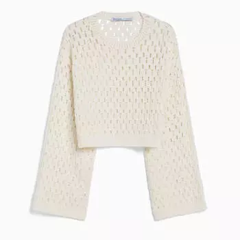 Свитер Bershka Open Knit Rustic Round Neck, кремовый