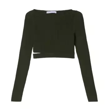 Свитер Bershka Ribbed Cut-out, хаки