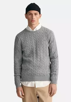 Свитер CABLE C NECK GANT, серый меланж