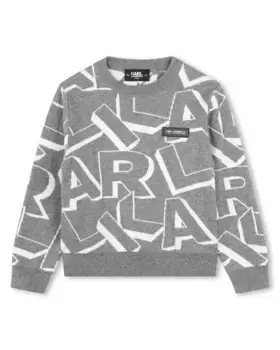 Свитер для мальчика с принтом и круглым вырезом Karl Lagerfeld Kids, светло-серый