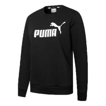 Свитер essential logo fleece crew neck sweater 'black' Puma, черный