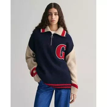 Свитер Gant Wool Neps Letterman Half Zip, синий