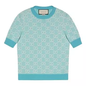 Свитер gg cotton wool piquet top 'light blue' Gucci, голубой