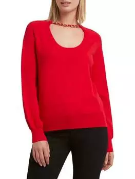 Свитер H Halston с вырезом на цепочке, красный