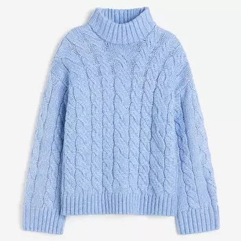 Свитер H&M Cable-knit Mock Turtleneck, голубой