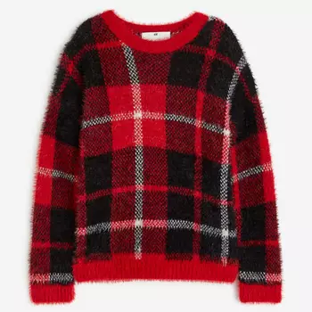 Свитер H&M Fluffy, красный/черный
