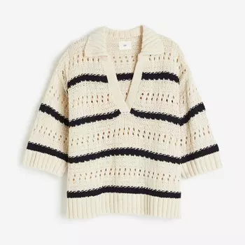 Свитер H&M Pointelle-knit With Collar, светло-бежевый