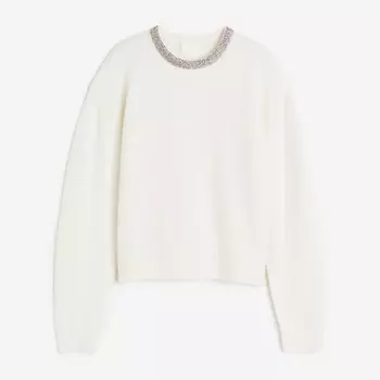 Свитер H&M Rhinestone-embellished, белый