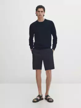 Свитер из 100% хлопка с круглым вырезом Massimo Dutti, синий