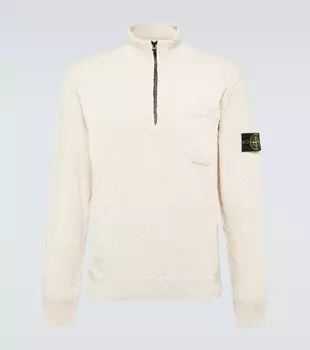 Свитер из хлопка и льна с полумолнией Stone Island, бежевый