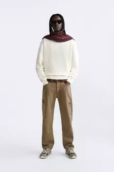 Свитер из хлопковой шерсти ZARA, экрю