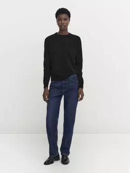 Свитер из полушерсти с круглым вырезом Massimo Dutti, черный