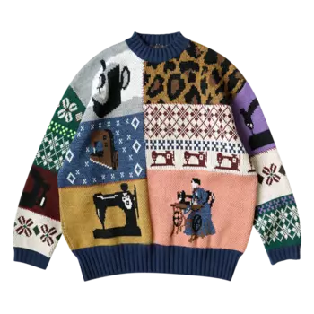 Свитер Kapital Kurogane Mishin Patchwork Crew 'Navy', синий