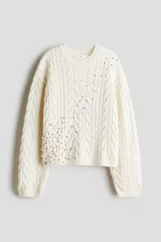 Свитер косой вязки H&M, белый