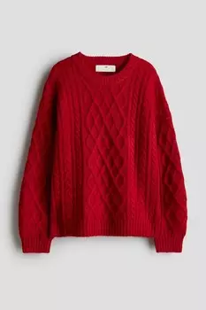 Свитер косой вязки H&M, красный