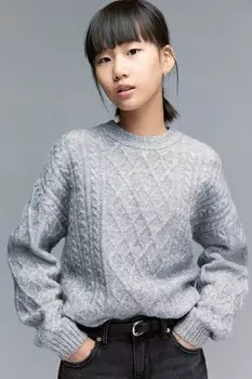 Свитер косой вязки H&M, серый