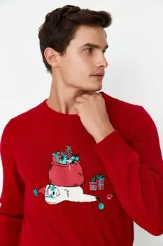 Свитер - Красный - Классический крой Trendyol, красный