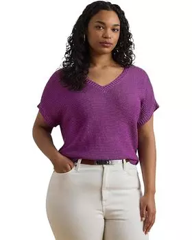 Свитер Lauren Ralph Lauren Plus Size Linen-Blend Short-Sleeve V-Neck Sweater, цвет Purple Dawn