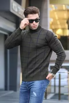 Свитер Madmext в клетку, зелено-фиолетовый