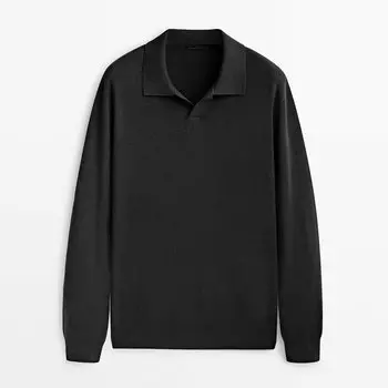 Свитер Massimo Dutti Milano Knit Cotton Polo Collar, чёрный