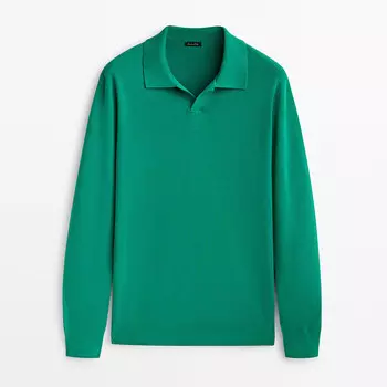 Свитер Massimo Dutti Milano Knit Cotton Polo Collar, зелёный