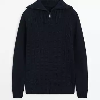 Свитер Massimo Dutti Mock Neck Cable Knit, темно-синий