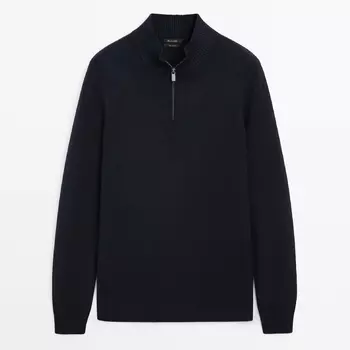 Свитер Massimo Dutti Mock Neck Knit With A Zip, темно-синий