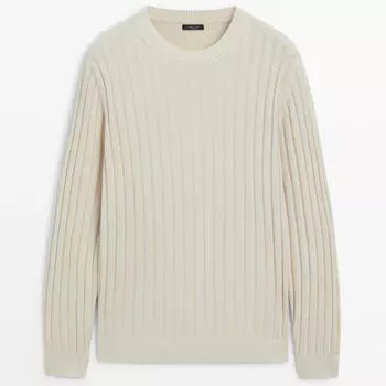 Свитер Massimo Dutti Ribbed Cotton Blend Knit, бежевый