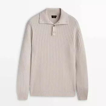 Свитер Massimo Dutti Ribbed Knit, бежевый