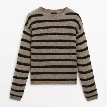 Свитер Massimo Dutti Striped Knit Crew Neck, серо-бежевый