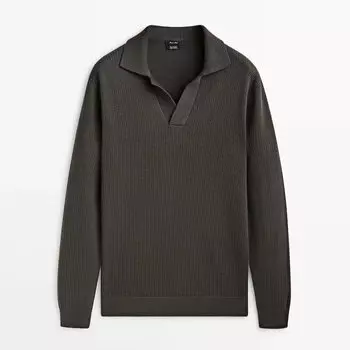 Свитер Massimo Dutti Textured Knit Polo Collar, темно-серый