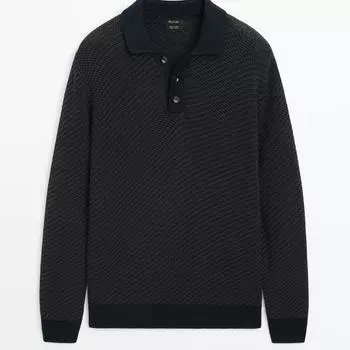 Свитер Massimo Dutti Two-Tone Effect Polo, темно-синий