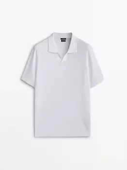 Свитер Massimo Dutti Vertical-textured Micro-knit Polo, белый