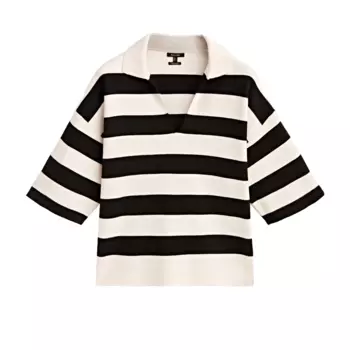 Свитер Massimo Dutti With Striped Short Sleeve Polo, кремовый/черный