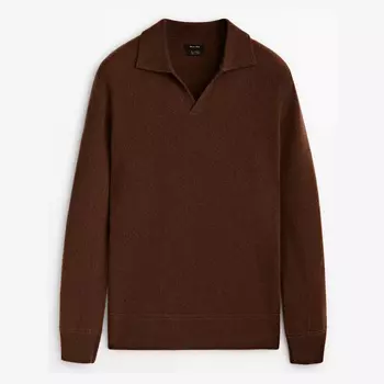 Свитер Massimo Dutti Wool And Cashmere Blend Polo, орехово-коричневый