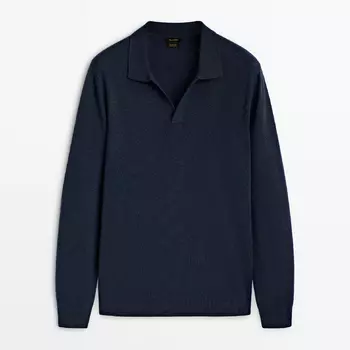 Свитер Massimo Dutti Wool Blend Knit Polo, темно-синий