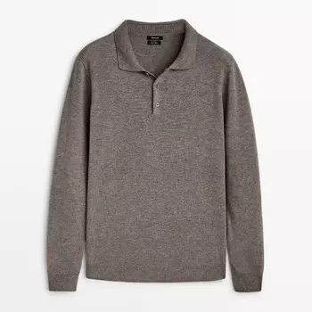 Свитер Massimo Dutti Wool Blend Knit Polo, серо-коричневый
