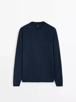 Свитер Massimo Dutti Wool Blend Lettuce Edge Knit, темно-синий
