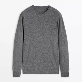 Свитер Massimo Dutti Wool Blend Ribbed Crew Neck, серый