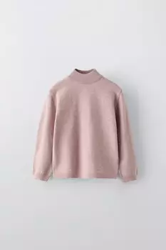 Свитер однотяжной вязки ZARA, розовый мергель