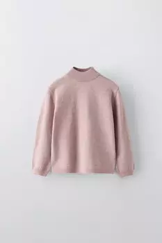 Свитер однотяжной вязки ZARA, розовый мергель