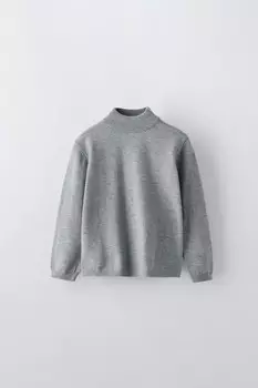 Свитер однотяжной вязки ZARA, серый мергель